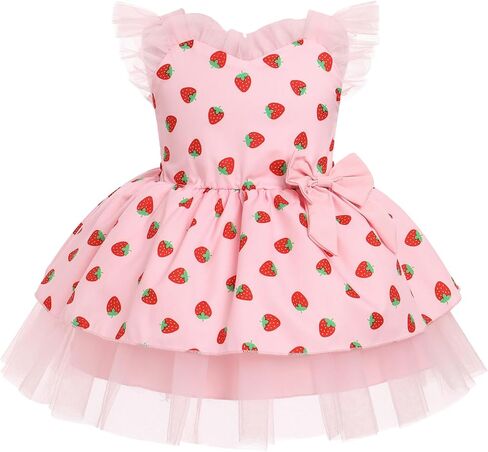IMEKIS Toddler Girls Birthday Dress Cow Strawberry Floral Tulle Princess Party Dresses Summer Cake Smash Photo Shoot in Saudi Arabia