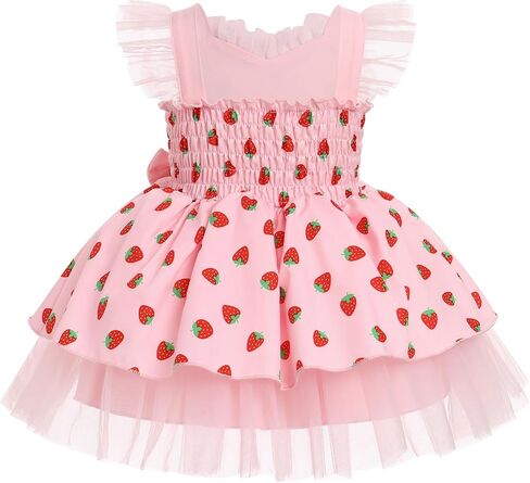 IMEKIS Toddler Girls Birthday Dress Cow Strawberry Floral Tulle Princess Party Dresses Summer Cake Smash Photo Shoot in Saudi Arabia