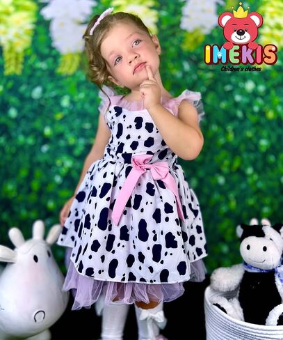 IMEKIS Toddler Girls Birthday Dress Cow Strawberry Floral Tulle Princess Party Dresses Summer Cake Smash Photo Shoot in Saudi Arabia
