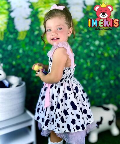 IMEKIS Toddler Girls Birthday Dress Cow Strawberry Floral Tulle Princess Party Dresses Summer Cake Smash Photo Shoot in Saudi Arabia