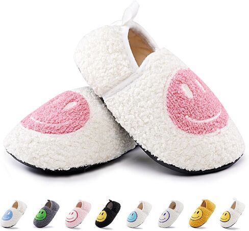 COVS Smile Face Slippers Kids Toddler Slippers for Boys Girls Slippers Toddler House Shoes Non-Slip TPR Soft Sole Kids Slippers Home Socks Shoes in Kuwait