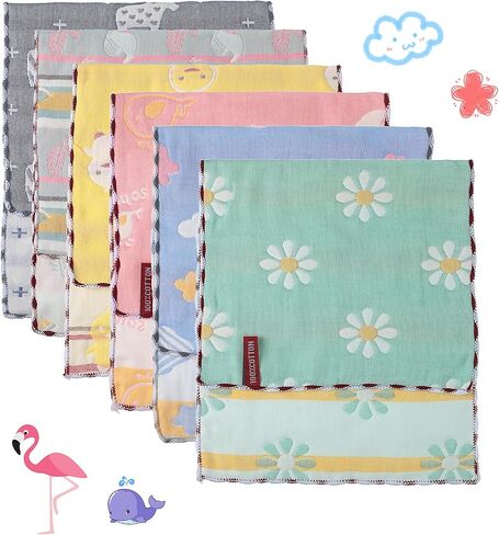 6 قطع من أقمشة تجشؤ الأطفال من الموسلين من Newwiee، مناشف تجشؤ سميكة للرضع، 6 طبقات ماصة، منشفة ناعمة للتسنين لحديثي الولادة، 20 × 10 بوصة (لون جديد، نمط بسيط)، SE-Newwiee-464907 in Kuwait