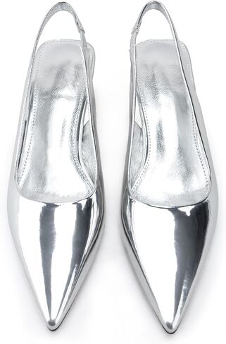 DREAMCIA Women's Pumps Slingback Heels Pointed Toe Sling Back Kitten Heels Women Metallic Slingback Pumps Bride Dresses Wedding Shoes in Kuwait