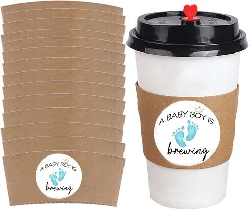MKISHINE 50 pc Baby Shower Coffee Cups Sleeves, Baby Is Brewing Disposable Coffee Cup Sleeves, Gender Reveal Coffee Cups Sleeves Baby Shower Decorations (currency) in Saudi Arabia