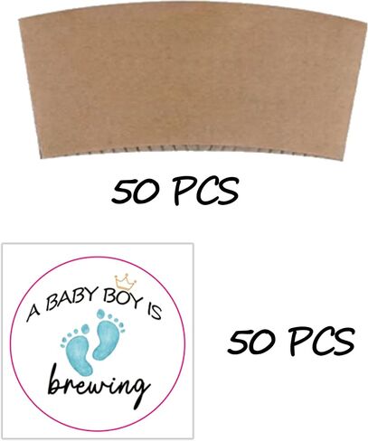 MKISHINE 50 pc Baby Shower Coffee Cups Sleeves, Baby Is Brewing Disposable Coffee Cup Sleeves, Gender Reveal Coffee Cups Sleeves Baby Shower Decorations (currency) in Saudi Arabia