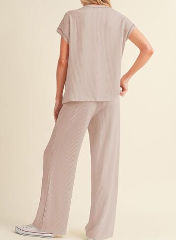 SHEWIN Women's 2 Piece Outfits Lounge Sets Casual Cap Sleeve Pullover Tops Matching Drawstring Wide Leg Pants Tracksuit Set in Kuwait