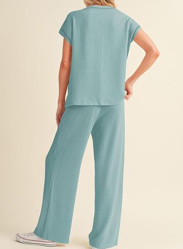 SHEWIN Women's 2 Piece Outfits Lounge Sets Casual Cap Sleeve Pullover Tops Matching Drawstring Wide Leg Pants Tracksuit Set in Saudi Arabia