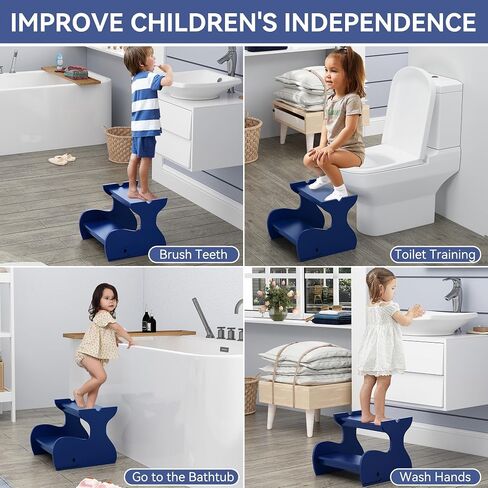Wood Step Stools for Kids, Child Two Step Stool of Whale Shape, Toddler Step Stool Potty Training Stool, Easy to Move Safety Stepping Stool for Kitchen, Bathroom, Bedroom, Toilet in Saudi Arabia