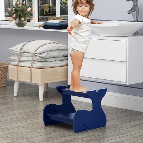 Wood Step Stools for Kids, Child Two Step Stool of Whale Shape, Toddler Step Stool Potty Training Stool, Easy to Move Safety Stepping Stool for Kitchen, Bathroom, Bedroom, Toilet in Saudi Arabia