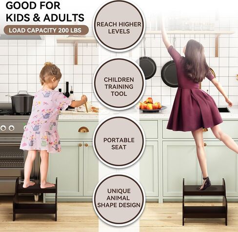 Wood Step Stools for Kids, Child Two Step Stool of Whale Shape, Toddler Step Stool Potty Training Stool, Easy to Move Safety Stepping Stool for Kitchen, Bathroom, Bedroom, Toilet in Saudi Arabia