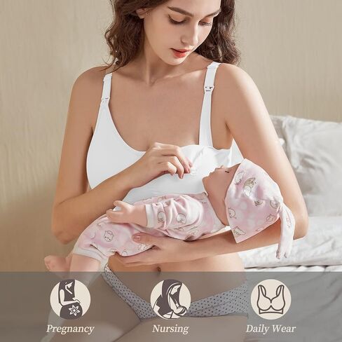 Nursing Bras for Breastfeeding 3 Pack Seamless Maternity Bras Pregnancy Sleep Bralette with Extra Bra Extenders and Clips in Kuwait