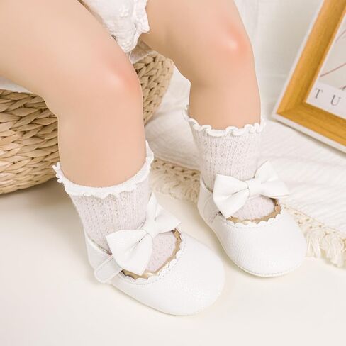 Meckior الوليد الطفل بنات فستان أحذية الرضع Bowknot لينة وحيد ماري جين الأخفاف المعمودية التعميد سرير أحذية الزفاف الأميرة الشقق in Kuwait