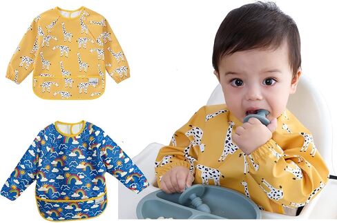2 Pack Baby Bibs for Boy,Baby Bibs for Eating,Mess Proof Baby Bib,Full Sleeve Bib,Waterproof Bib for Toddlers in Saudi Arabia