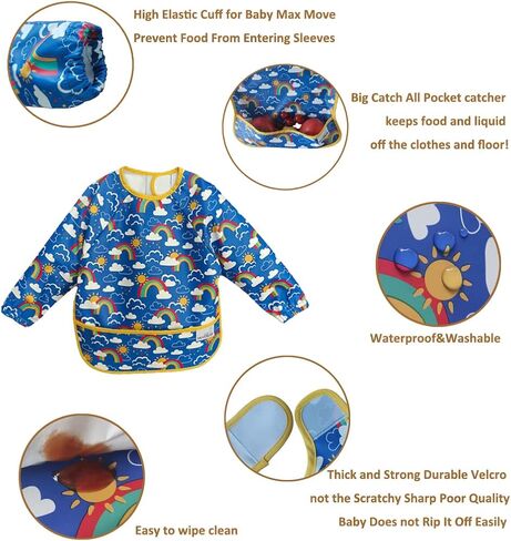 2 Pack Baby Bibs for Boy,Baby Bibs for Eating,Mess Proof Baby Bib,Full Sleeve Bib,Waterproof Bib for Toddlers in Saudi Arabia