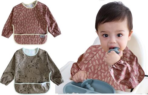 2 Pack Baby Bibs for Boy,Baby Bibs for Eating,Mess Proof Baby Bib,Full Sleeve Bib,Waterproof Bib for Toddlers in Saudi Arabia