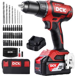 DCK Brushless Cordless Drill Set, 20V Max Electric Drill with 4.0Ah Battery 531in.lbs, 1/2Inch Keyless All-Metal Chuck, 2 Variable Speeds, Power Drill Kit for Screw Wood/Ceramic/Tile/Steel KDJZ04-13