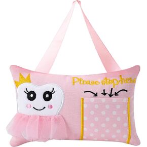 Tooth Fairy Pink Ballerina Embroidered Tooth Fairy Pillow with Pocket Kids Keepsake Gift (Pink)