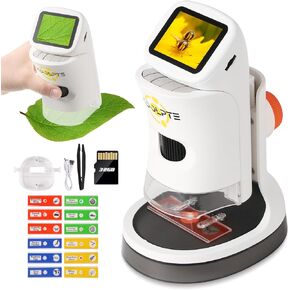 Microscope, 2''LCD Screen Microscope for Kids,100-1000X Pocket Kids Microscope, Mini Microscope Science Kits for Kids, Handheld Miniscope for Kids 8-12 Christmas Birthday Edu Gifts,White