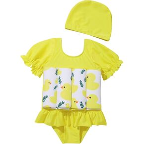 Kids Baby Girls Float Suit Duck Floatation Swimsuit with Adjustable Buoyancy Bathing Swimwear Toddler One Piece Swimming Suit Summer Swim Vest Jacket Ruffle Tutu Swim Dress Yellow Duck 3-4T