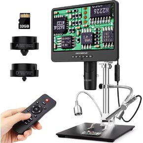 Andonstar AD249S-M 3 Lens HDMI Digital Microscope 2000x with Endoscope, 2160P UHD Video Record 10.1 Inch LCD Microscope, Soldering Electronic Microscope, Coin Biological Microscope, Windows Compatible