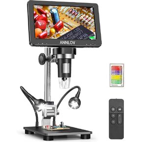 7" HDMI LCD Digital Microscope, 1500X Coin Microscope Video Microscope with 16MP Image Sensor, Windows/TV/Mac Compatible, Upgraded Brackets