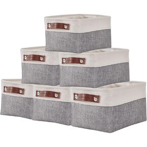DECOMOMO Small Baskets | Storage Baskets for Organizing Shelves Linen Closet Bathroom Baby Cloth Nursery Fabric Bulk Decorative Empty Baskets for Gifts (Beige and White, Small - 6 Pack)