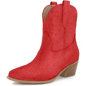 SOVANYOU Women's Rhinestone Cowboy Boots Pointed Almond Toe Block Heel Sparkly Cowgirl Boots