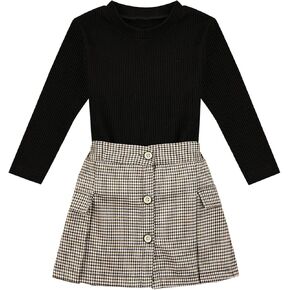 GOOCHEER 2Pcs Kids Toddler Baby Girl Clothes Knit Sweater Long Sleeve T-Shirt Tops A-Line Mini Skirt Set Fall Outfits