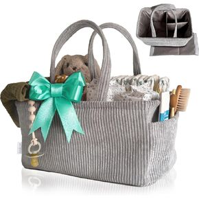 Newborn Essentials - Diaper Caddy Basket, Diaper Caddy For Car, Unisex Baby Gifts, Newborn Travel Basket, Baby Diaper Organizer, Diaper Basket (Bunny Grey)