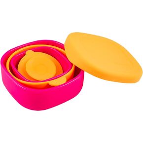 LunchBots Silicone Bowl for Kids, Stackable Nesting Bowl Set of 3 with Lid, Portable Travel Bowls, Dishwasher Safe, 9/18/33 oz (Pink Swirl)