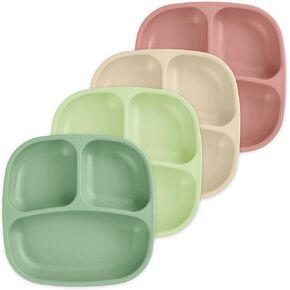Re-Play - 4 Pack 7.37" Divided Plates with Deep Sides for Baby, Toddler & Child Feeding - BPA Free - Made in USA from Recycled Milk Jugs - A True Blue