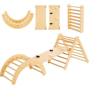 Beright 5 In1 Pikler Triangle Gym, Foldable Climbing Triangle Ladder Toys with Ramp, Indoor Climbing Toys for Kids, Play Gym, Arch Climber, Rocker, Learning Waldorf Children Toy Structure, Rainbow