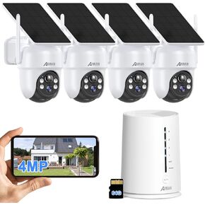 ANRAN Solar Security Cameras Wireless Outdoor, 4MP FHD Home Security System Battery Powered, 4-Cam Kit with Integrated Solar Panel, Forever Power, Spotlight, Expandable Local Storage, No Monthly Fee