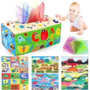 URMYWO Baby Toys 6-12 Months, Baby Tissue Box Toy, Montessori Toys for Babies, Toys for 1 Year Old Boy Girl, Soft Crinkle Sensory Toys for Infant Toddlers, Stocking Stuffers, Baby Boy Girl Gifts