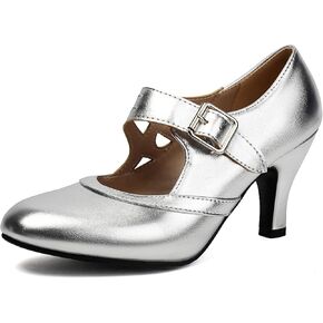 Elerhythm Women's Mary Jane Rockability Close Round Toe Vintage 1950s Gatsby Heels Retro 1920s Victorian Pumps Shoes