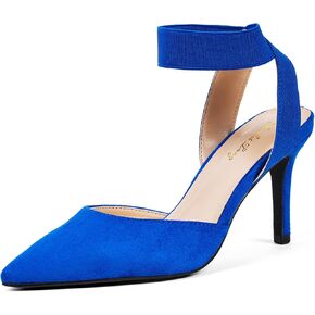 Elisabet Tang 3IN Elastic Bungee Ankle Strap Closed Toe Pumps for Women Suede Pointed Crossing Strappy Mid Heel Stiletto Pumps Sexy