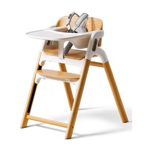 Momcozy DinerPal Wooden High Chair for Babies, Toddlers & Adults Up to 308 Lbs, Convertible Baby Highchair with Food-Grade Tray, Dishwasher-Safe, Adjustable & Ergonomic, Natural Wood