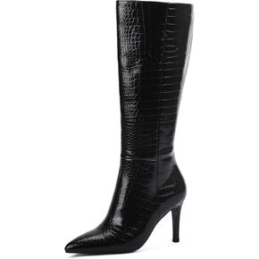 Modatope Knee High Boots Women Tall Boots Pointed Toe Stiletto High Heel Side Zipper Long Boots for Women Faux Crocodile Boots, Not Wide Calf