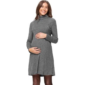 Womens Long Sleeve Ribbed Knit Turtleneck Maternity Dress