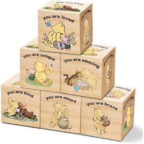 6 Pcs Inspirational Winnie Nursery Decor for Girls and Boys Wooden Classic the Pooh Decorations Winnie Baby Table Wooden Decorations Winnie the Pooh Shelf Decor for Bedroom Playroom Gifts 1.6 Inch