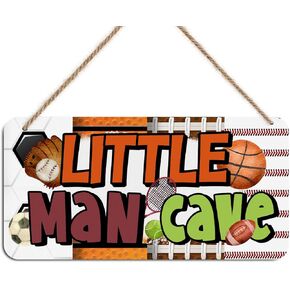 Little Man Cave Sign for Boys Construction Trucks Wooden Door Sign Wall Decor Nursery Decor Rustic Wooden Hanging Sign Wall Hanging Baby Room Decor Toddler Boy Room Decor Gamer Room Decor for Boys