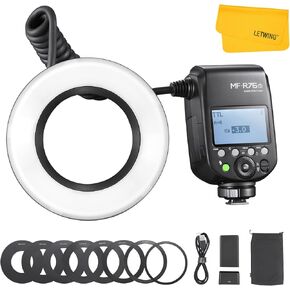 Godox MF-R76S فلاش حلقة ماكرو لسوني، TTL Speedlite 76Ws 2.4G نظام لاسلكي، ضبط تلقائي للسطوع، بطارية ليثيوم أيون 7.2 فولت/3000 مللي أمبير، مع 8 حلقات محول، متوافقة مع كاميرات سوني in Kuwait