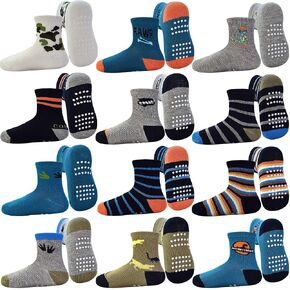 Tphon Toddler Baby Non Slip Socks Infant Anti Skid Socks with Grips 12 Pairs Crew Socks for 0-7 Years Kids Boys Girls