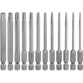 HARFINGTON 12pcs Torx Screwdriver Bit Set TT5/TT6/TT7/TT8/TT9/TT10/TT15/TT20/TT25/TT27/TT30/TT40 S2 Steel 1/4" Hex Shank 3" Length Magnetic Star 6 Point Head Power Drill Bits
