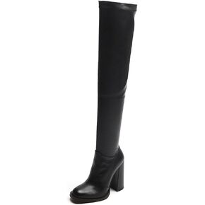 Women's Over The Knee Thigh High Chunky Heel Boots Pointed Toe Long Boots with Zipper