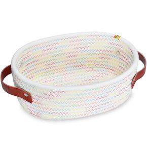 ABenkle Small Woven Basket, Mini Cotton Rope Storage Basket, Tiny Easter Basket, Shelf Basket, Oval Decorative Toy Dog Cat Basket for Nursery, Empty Gift Basket, 9.4" x 5.9" x 3.9" XS