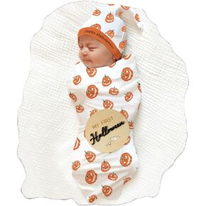 Ylsteed Baby Swaddle Blanket and Headband Set, Newborn Receiving Blanket Swaddle Wrap for Girls and Boys, Swaddling Blankets Neutral for Newborn， Soft and Skin-Friendly 32 * 32 inches (Blue leaves)