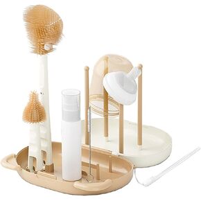 HOEREV Portable Baby Silicone Bottle Brush Set Include Pacifier Brush, Straw Brush, draining Rack, Portable Box