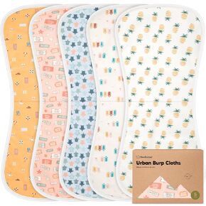 Organic Burp Cloths for Baby Boys and Girls - 5-Pack Super Absorbent Burping Cloth, Burp Clothes, Soft & Plush, Newborn Milk Spit Up Rags, Burpy Cloth Bib for Unisex, Burping Rags (Beach Day)