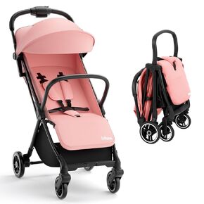 INFANS Lightweight Baby Stroller, Ultra-Compact Fold Airplane Ready Travel Stroller, One-Hand Gravity Fold Near Flat Recline Seat Cup Holder, Foldable Toddler Stroller for Infant 0-36 Month